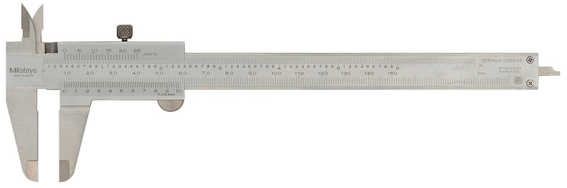 Mitutoyo 530-312 Vernier Caliper, 0-150mm Range, 0.02mm Resolution, ±0.03mm Accuracy, 40mm Jaw, Stainless Steel Satin Chrome Finish, Four-Way Measurement, Meets Federal Accuracy Specs GGG-C-111B Standard