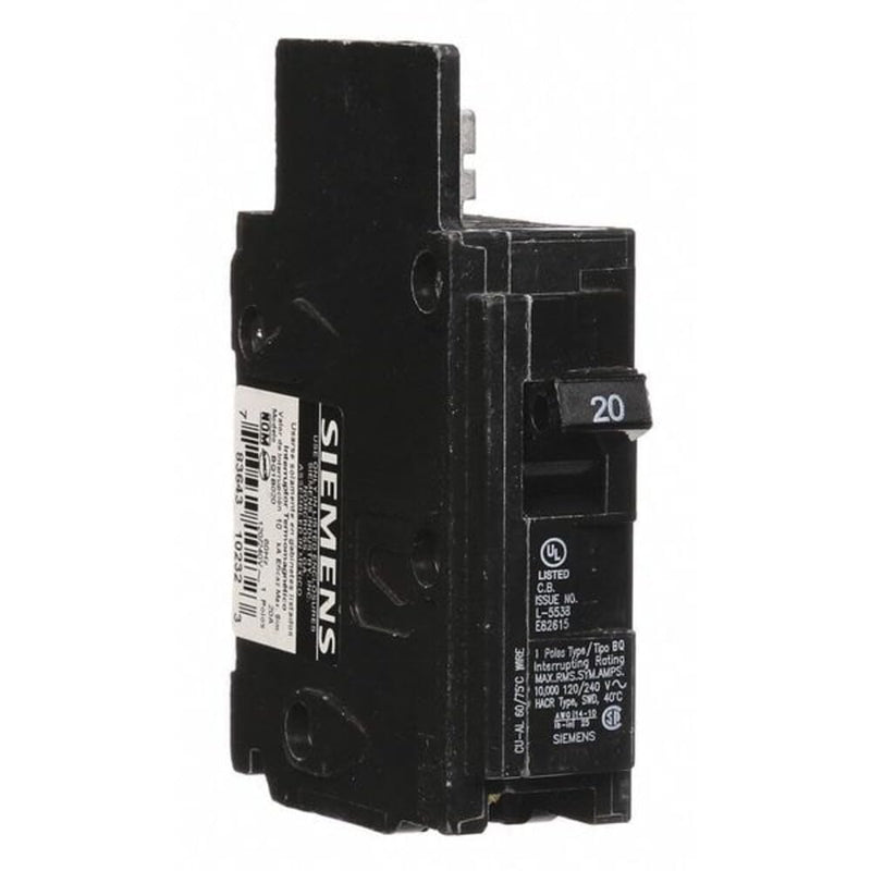 SIEMENS BQ1B020 20-Amp Single Pole 120-Volt10KAIC Lug In/Lug Out Breaker