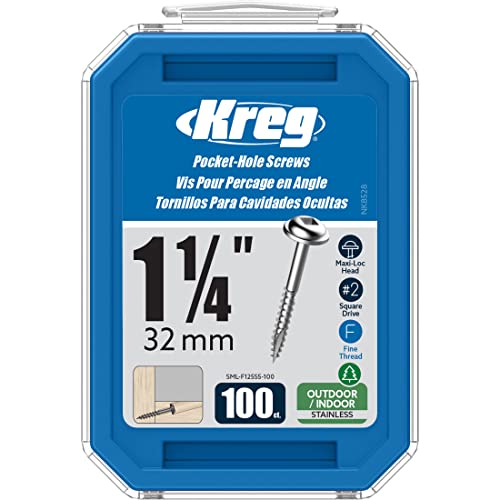 Kreg Stainless Steel Pocket Screws, SML-F125S5-100, 100 Count, 1-1/4 Inch