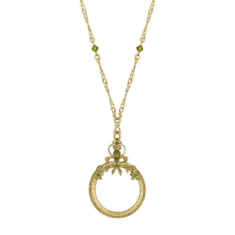 1928 Jewelry Floral Crystal Magnifying Glass Necklace For Women 30" - Magnification Power: 2X, Multifunctional Magnifier Perfect For Reading Menus, Labels, Books, Magazines Green