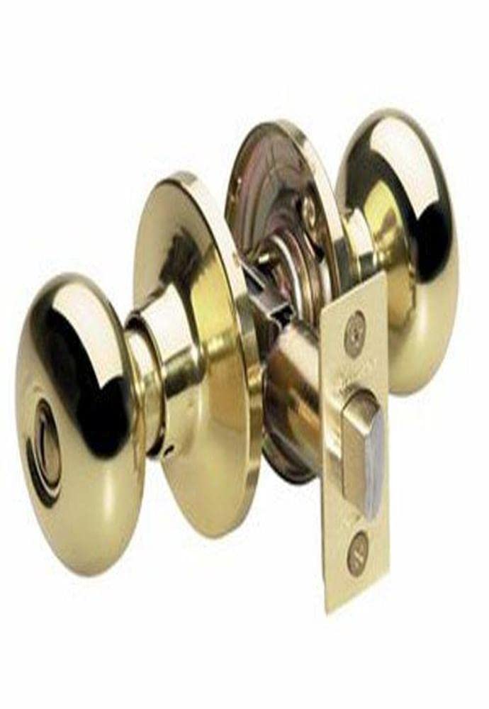 Master Lock BCO0303 Biscuit Door Knob with Lock, Polished Brass Bed/Bath 1 Pack