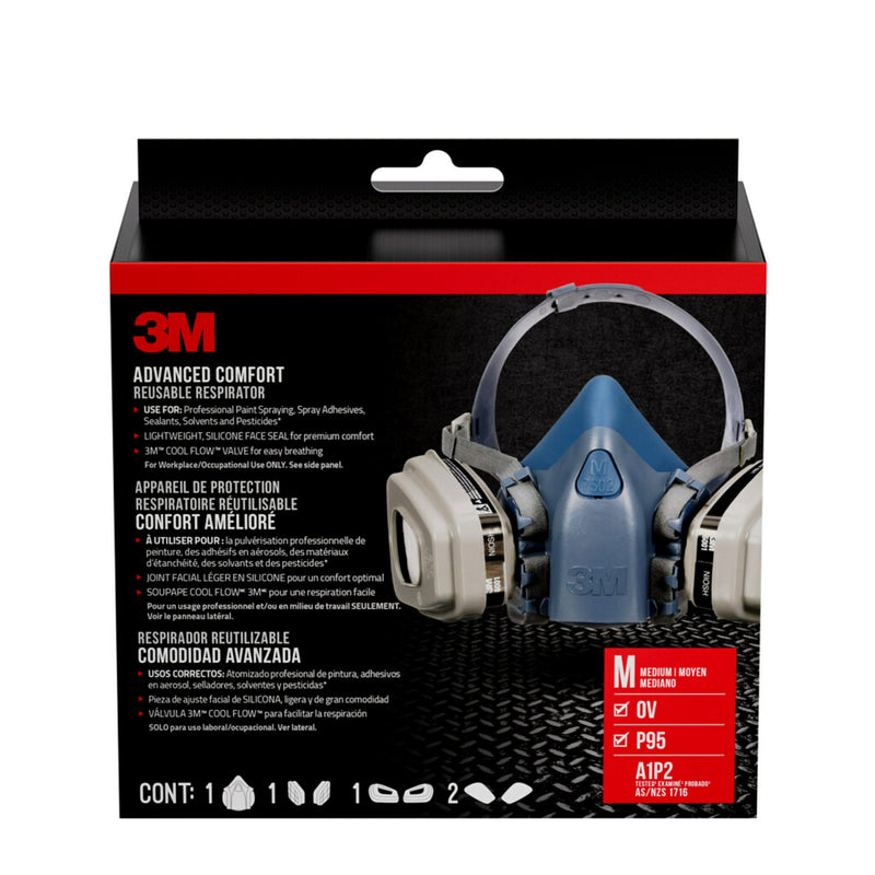 3M Professional Paint Respirator, Recommended For Spray Painting And Jobs With Solvents, Long Lasting Comfort, Medium, N95, 7512PA1-A