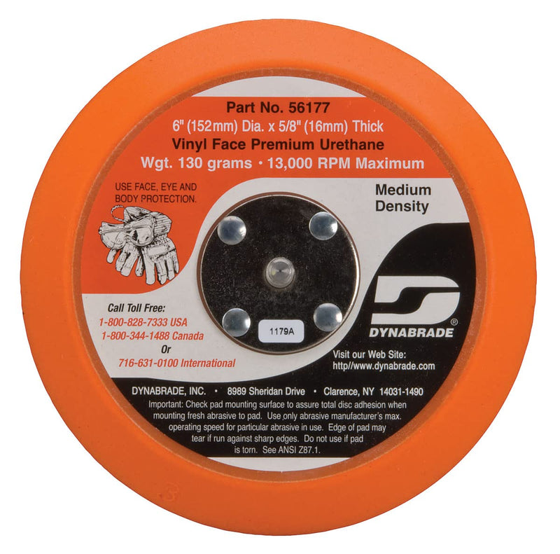 Dynabrade (56177) 6" (152 mm) Diameter Non-Vacuum Disc Pad | Vinyl-Face for PSA-Type Disc Adhesion | 5/8" (16mm) Thick Urethane Medium Density Product