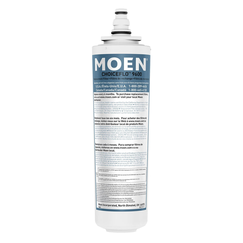 Moen 9601 ChoiceFlo Replacement Water Filter Compatible with Moen Sip Filtered Kitchen Faucets 1