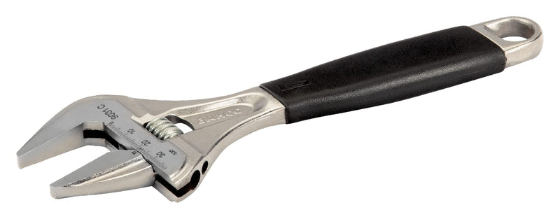 Bahco BAH9031RCUS 8" SAE Big Mouth Adjustable Wrench with Handle, Wide Jaw, Slim Head, and True Ergo Grip for Tight Spaces, Ideal for Maintenance, Plumbing, and Electrical Repair Tasks 8 inches Chrome Finish - Standard Jaw