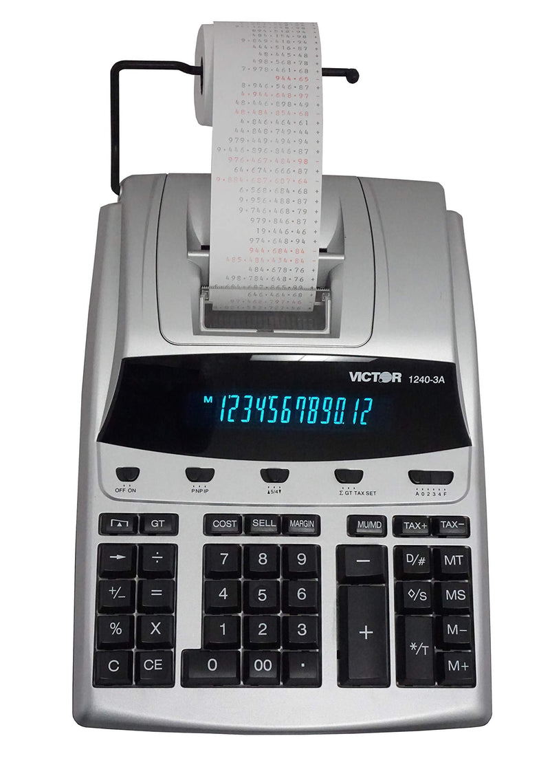 Victor 12-Digit Desktop Adding Machine, Large Easy To Read Display, Tape Print Out with 4,5 lines-per-second ribbon printer, Tax, Cost, Sell and Margin keys (1240-3A)