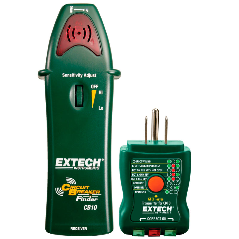 Extech CB10 AC Circuit Breaker Finder and Receptacle Tester - Professional Grade GFCI Outlet Tester for Home & Industrial Use - Pinpoint Breakers and Fuses - Includes 9V Battery and LED Indicators