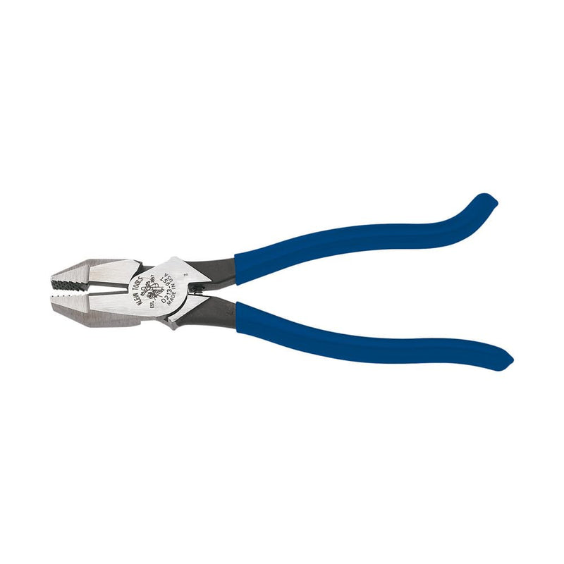 Klein Tools D213-9ST High-Leverage Ironworker's Pliers, Made in USA, Twist and Cut Soft Annealed Tie Wire, Hook Bend Handle, Spring Loaded, Heavy-Duty Jaws High Leverage/Plasitc Dipped Handle