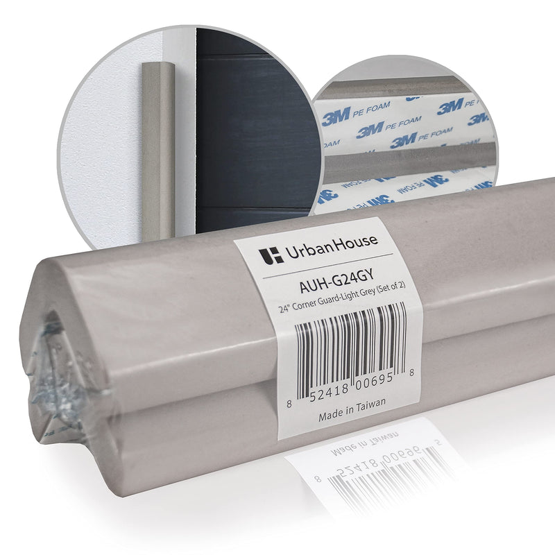 urbanhouse (2-Pack High-Density Corner Guard Edge Protector & Bumper for Parking Garages, Workshops, Baby Proofing Walls and Furniture - Neutral Grey, 24 Inches. 24" - Gray
