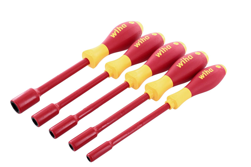 Wiha 32292 Insulated Nut Driver Set, Inch, 1000 Volt, 5 Piece Insulated Nut Driver SAE Set, 5 Piece