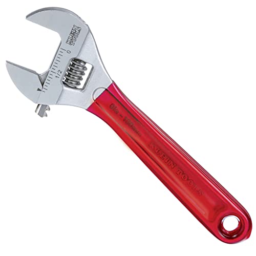 Klein Tools D507-6 Adjustable Wrench, Extra Capacity Jaw Forged Drive Wrench with High Polish Chrome Finish, 6-1/2-Inch Dipped Handle, 6-Inch