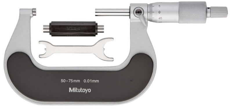 Mitutoyo 102-301 Outside Micrometer, Heat Insulated Frame, Ratchet Stop, 0-25mm Range, 0.01mm Graduation, +/-0.002mm Accuracy | Ratchet Stop, Heat Insulated Frame, 0.01mm Graduation, +/-0.002mm Accuracy