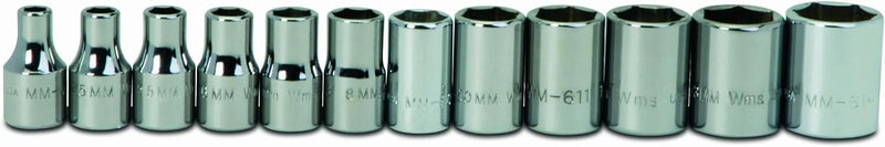 Williams JHWMSM-12HRC SUPERTORQUE 12-Piece 1/4-Inch Drive Metric Shallow 6 Point Socket Set-Size Range:(4mm to 14mm),Sockets Feature High-Polished Chrome Finish, Designed For Use On 6 Point Fasteners