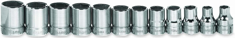 Williams 12-Piece 3/8 Inch Drive Shallow Metric Socket Set, Includes Sizes 8 to 19 mm, Designed for 6 Point Fasteners, Durable Alloy Steel, High-Polished Chrome Finish