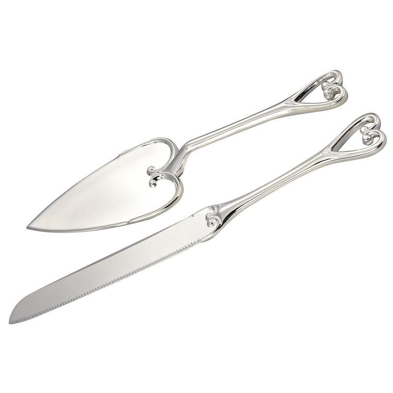Elegance Heart Handle Cake Knife and Server Set - Perfect for Weddings, Anniversaries, and Celebrations