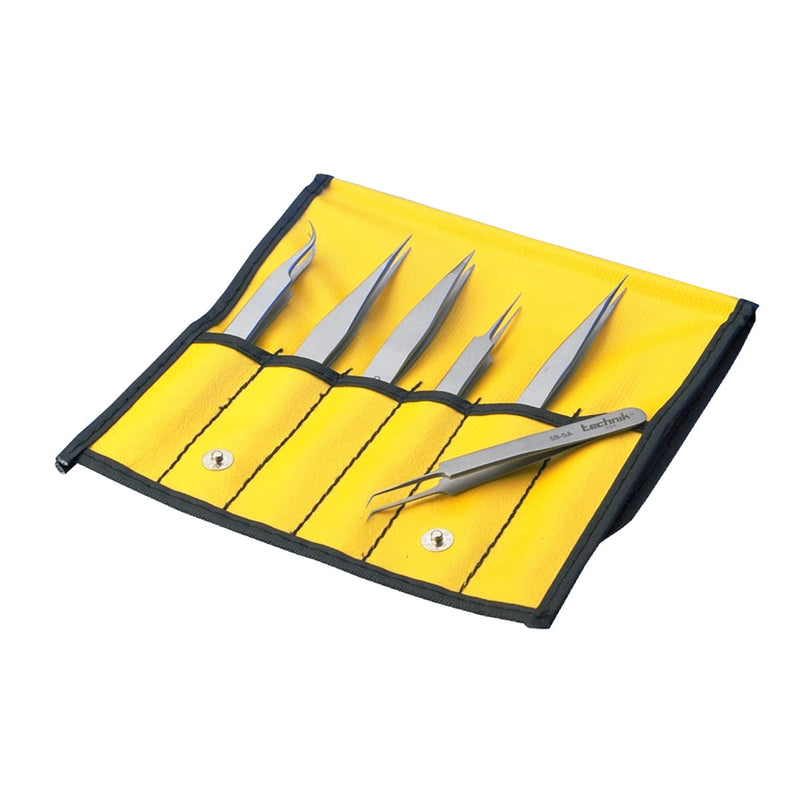 Aven 18475USA 6 Piece Technik Precision Tweezer Set, Stainless Steel 6" Length