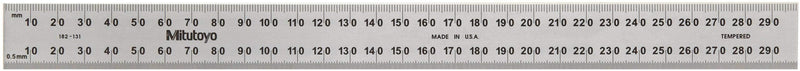 Mitutoyo 182-131 Steel Rule, 300mm with Multiple Graduations (1mm, 0.5mm, 1mm, 0.5mm), 3/64" Thick x 25mm Wide, Satin-Chrome Finish, Made from Tempered Stainless Steel for Precision and Durability | Multiple Graduations (1mm, 0.5mm), Satin-Chrome Finis...