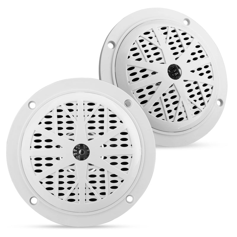 Pyle 4 Inch Dual Marine Speakers - Waterproof and Weather Resistant Outdoor Audio Stereo Sound System with Polypropylene Cone,Cloth Surround and Low Profile Design -1 Pai -PLMR41W (White) One Size
