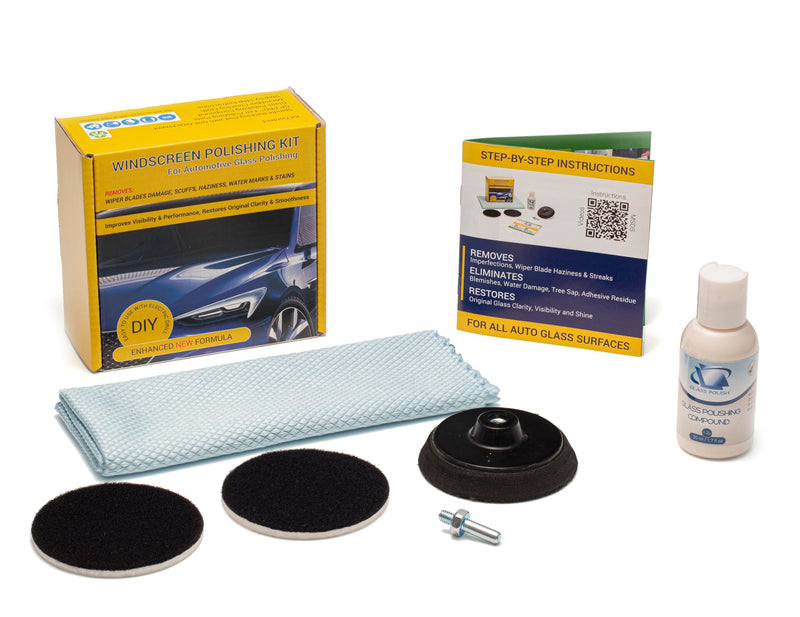 GLASS POLISH DIY 3” Windshield Polishing Kit for Car Glass Restoration, Remove Wiper Blade Damage, Fine Scratches, Haziness, and Water Spots, Restore Glass Clarity and Shine - GP21005 Glass Repair Kit