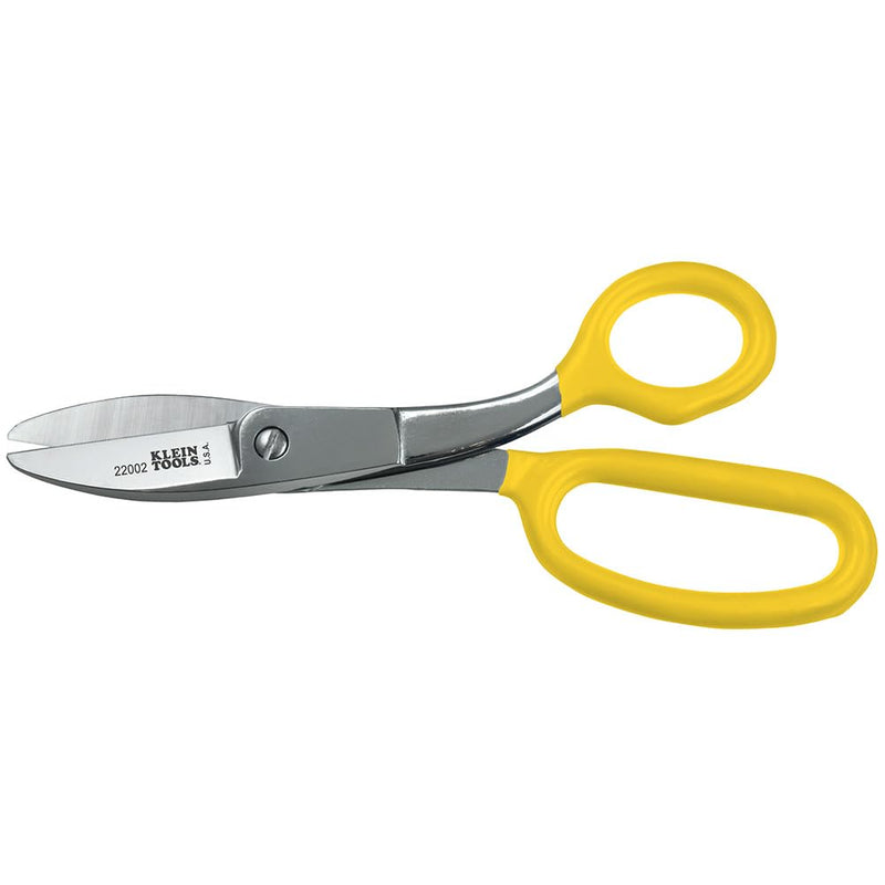 Klein Tools 22002 Scissors, Made in USA, Broad Blade Utility Shear Cuts Anything from Rubber to Metal, with Extended Handled, Serrated Blade, 8.5-Inch Large Broad Short