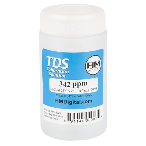 HM Digital C342 TDS and EC Calibration Solution, 342 ppm (NaCl), 90 ml Volume, Transparent/Blue