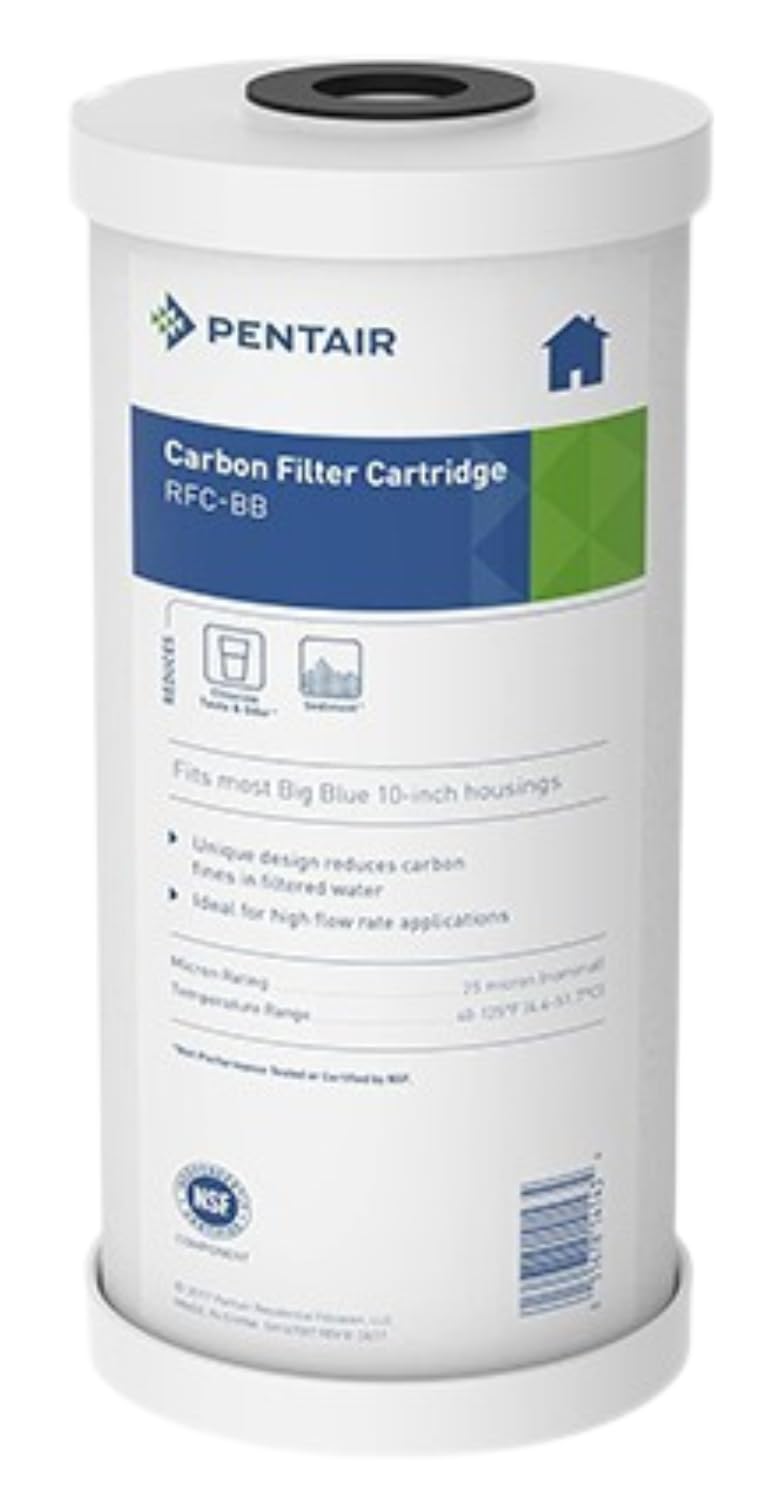 Pentair Pentek RFC-BB Big Blue Carbon Water Filter, 10-Inch, Whole House Heavy Duty Radial Flow Carbon Replacement Cartridge with Granular Activated Carbon (GAC) Filter, 10" x 4.5", 25 Micron Pack of 1 10" x 4.5"