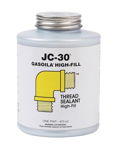 Gasoila Thread Sealant JC-30, High-Fill for Extreme Temperatures, Metal & PVC Sealant for Threads, Pipes, Valves, LP & Natural Gas, Fuel, Water, Cryogenics, High Pressure Seal, 1 Pint w/Brush
