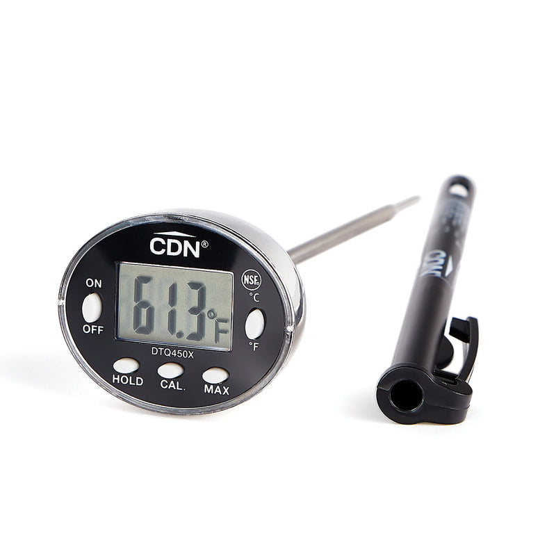 CDN Thin Tip Thermometer | ProAccurate®, 4.75" Stem, Digital, Hold, Max, Waterproof, NSF Certified, Ideal for Cooking, Brewing - DTQ450X Silver 1 EA
