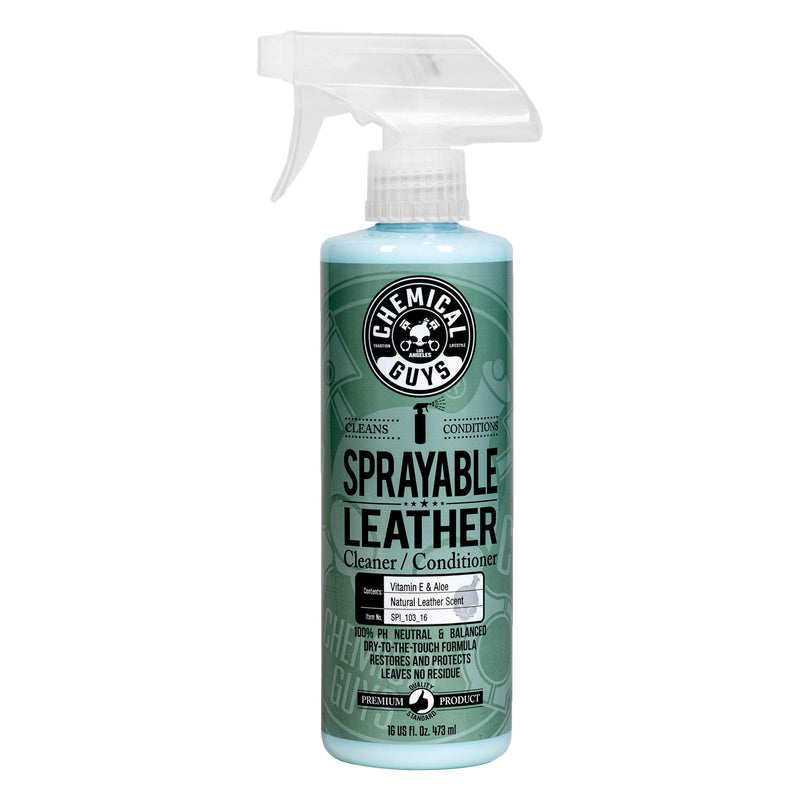 Chemical Guys SPI_103_16 Sprayable Leather Cleaner and Conditioner in One for Car Interiors, Apparel, and More (Works on Natural, Synthetic, Pleather, Faux Leather and More) Leather Scent, 16 fl oz 16 Fl Oz (Pack of 1)