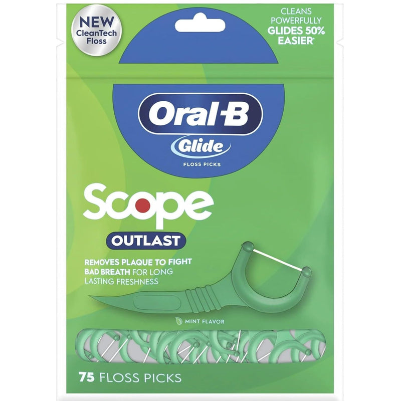 Oral-B Complete Glide Dental Floss Picks Plus Scope Outlast, Long Lasting Mint, 75 Dental Floss Picks, Pack of 6 450 Count (Pack of 1)