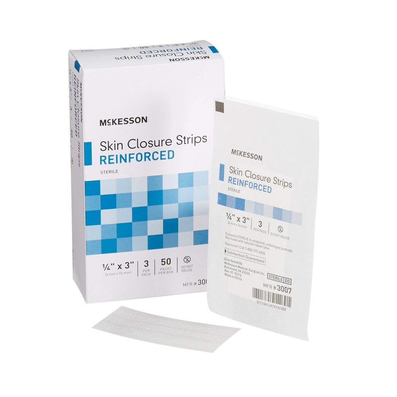 McKesson Skin Closure Strips, Sterile, Reinforced, 1/4 in x 3 in, 50 Count