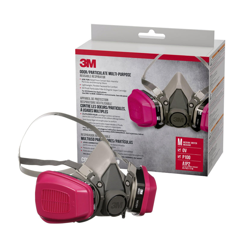 3M P100/OV Odor/Particulate Multi-Purpose Reusable Respirator 65021, NIOSH-APPROVED Organic Vapor Cartridge, Medium 1