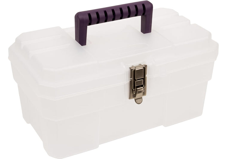 Akro-Mils 14-Inch Plastic Toolbox with Removable Tray, Steel Latch & Padlock Eye, Industrial-Grade Storage Box for Hobby Supplies, Crafts, and Tools, 14" x 8" x 8", Made in USA, Clear (09514) 1-Pack