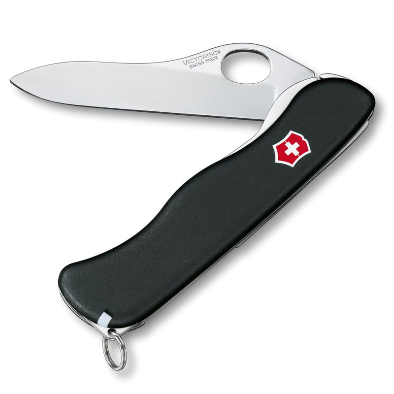 Victorinox Sentinel One-Hand Pocket Knife with Lock Blade and Clip - Black | Swiss made stainless steel construction, 5 functions, ultra lightweight streamlined design, key ring, and slim profile