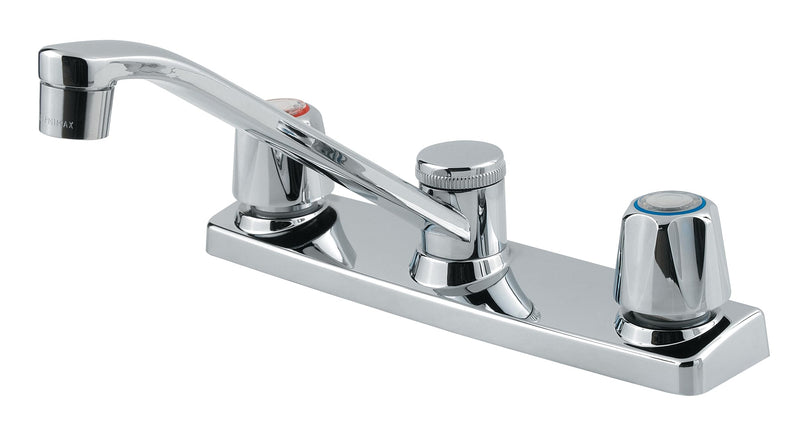 Pfister Pfirst Series 2-Handle Kitchen Sink Faucet with Side Sprayer Chrome Finish Metal Handles NSF Lead-Free Certified Decorative Deckplate Installation G1351000 Polished Chrome