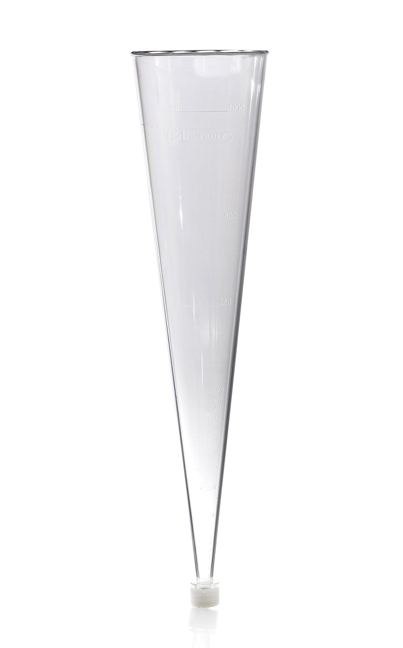 Bel-Art SP Imhoff Settling Cone Beaker – 1000 mL Clear Styrene Cone with Graduations & Leak-Proof Polyethylene Plug for Sediment Analysis in Water, Wastewater & Sewage Testing (H38990-0000) Made in USA