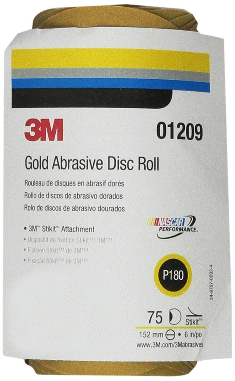 3M Stikit Gold Disc Roll 236U, 01209, 6 in, P180 Grade, 75 Discs Per Roll, Automoitve Abrasives 6"