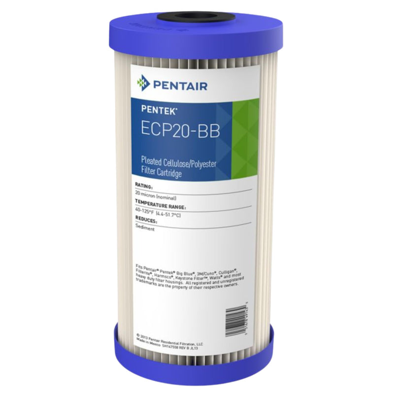 Pentair Pentek ECP20-BB Big Blue Sediment Water Filter, 10-Inch, Whole House Heavy Duty Pleated Cellulose Polyester Replacement Cartridge, 10" x 4.5", Blue End Cap, 20 Micron Pack of 1