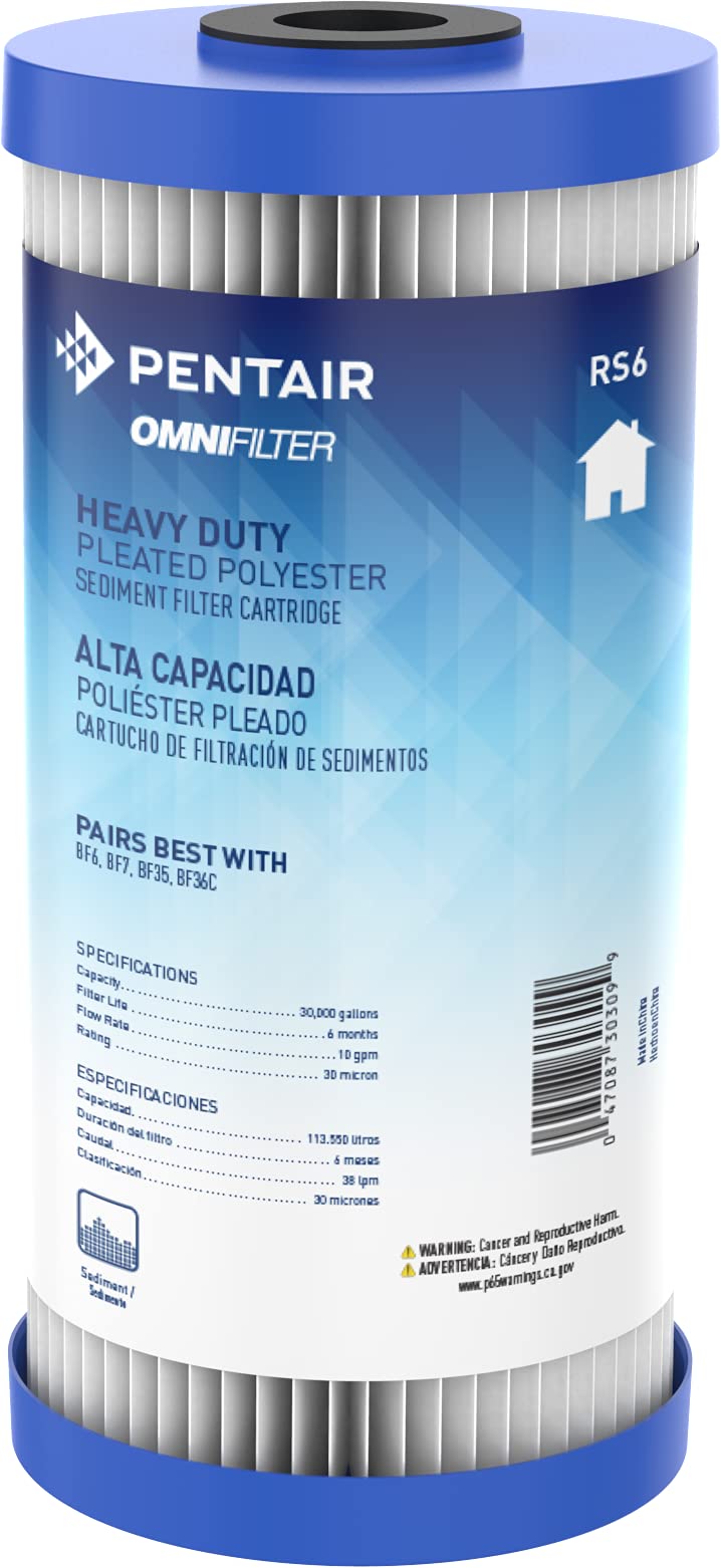 Pentair OMNIFilter RS6 Sediment Water Filter, 10" Whole House Heavy Duty Big Blue Pleated Replacement Cartridge, 10" x 4.5" 1 Count (Pack of 1) 10 Inch x 4.5 Inch
