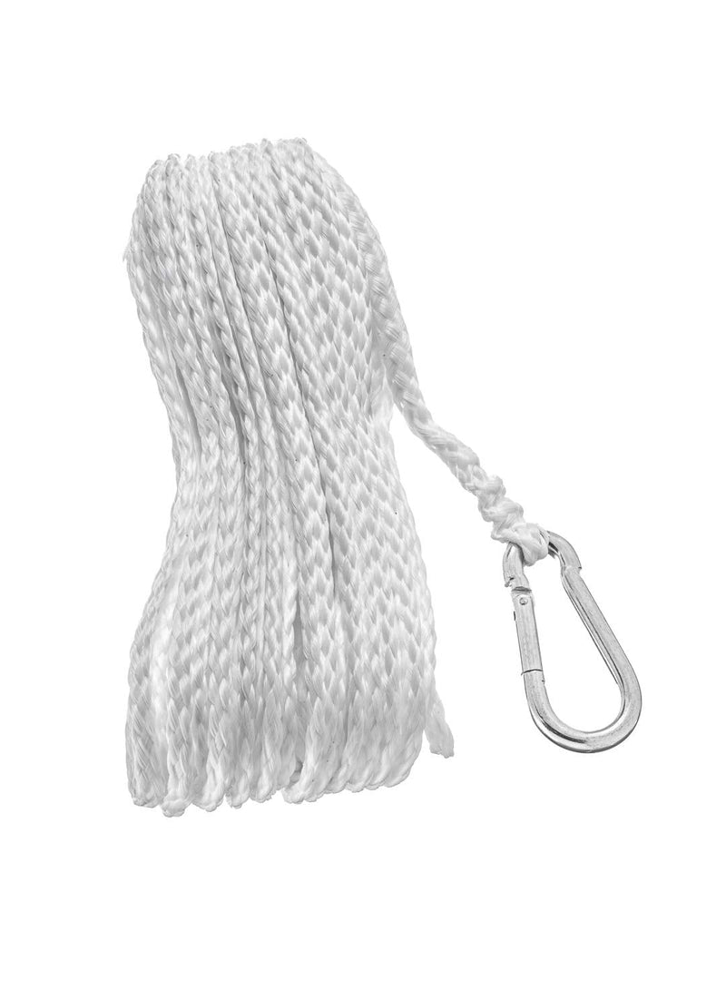 Attwood Hollow Braided Polypropylene Anchor Lines White 1/4-Inch x 50-Feet 1/4" x 50' - Snap Hook