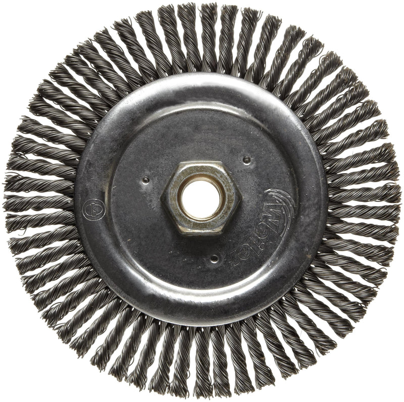 Weiler 09400 Roughneck Jr. 6" Root Pass Weld Cleaning Brush, .020" Steel Wire Fill, 5/8"-11 Unc Nut, Made in the USA