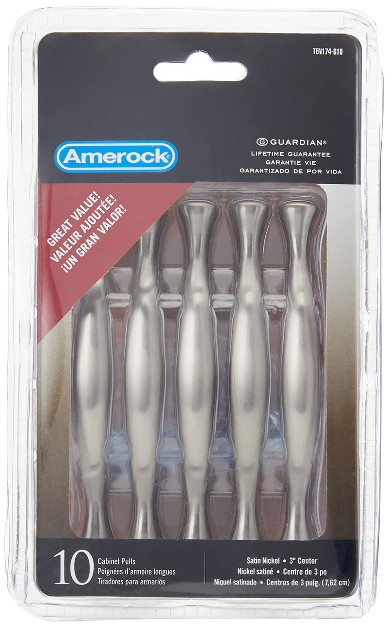Amerock | Cabinet Pull | Satin Nickel | 3 inch (76 mm) Center-to-Center | Everyday Heritage | 10 Pack | Drawer Pull | Drawer Handle | Cabinet Hardware