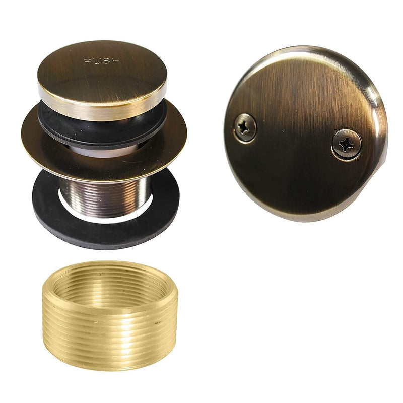 Westbrass Universal Fine or Coarse Thread Replacement Tip-Toe Strainer Drain with 2-Hole Faceplate, Antique Brass, D93K-06 1 Pack