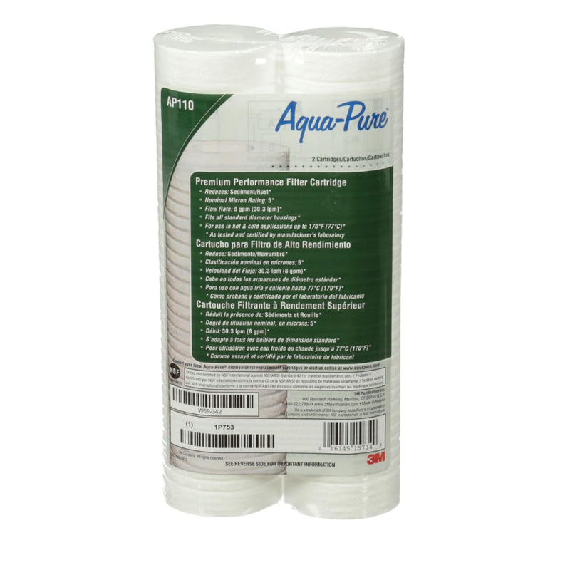 3M Aqua-Pure AP110 2-Pack Whole House Replacement Water Filter Cartridges, 5 Micron Sediment Reduction, for use with AP11T or AP101T Housing AP110 (2-pack), 5 micron sediment