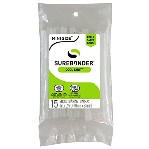 Surebonder Clear Cool Shot Ultra Low-Temp 4-Inch Mini Hot Glue Sticks for Foam, Fabric, Balloons - Use with Cool Shot Glue Gun - 15 Pack Mini 4 inch