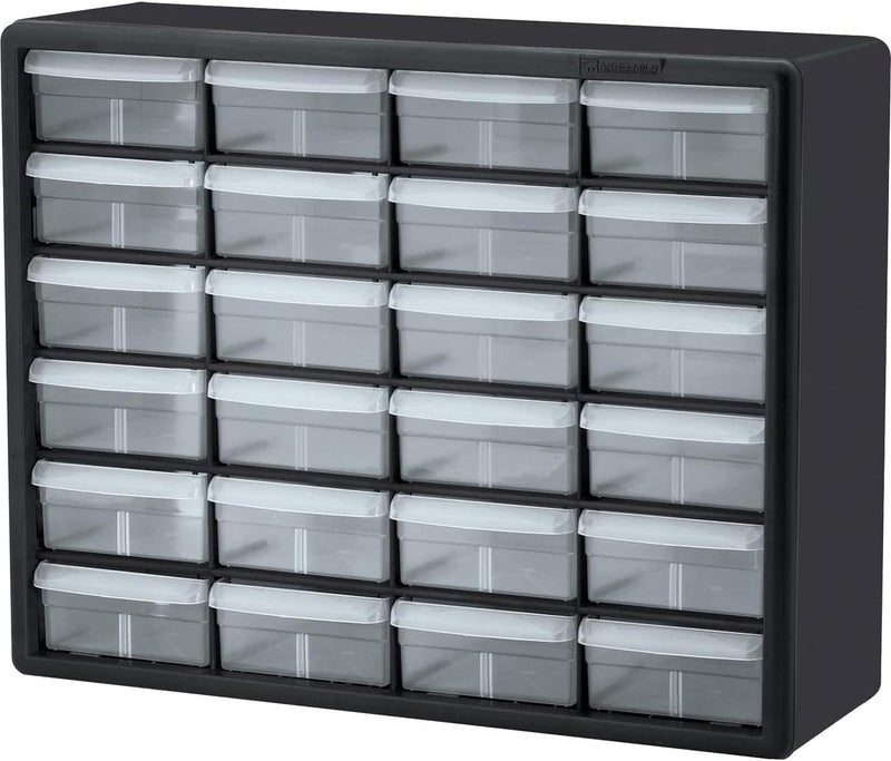 Akro-Mils 24-Drawer Plastic Drawer Storage Cabinet for Garage Organization, Bead Organizer, Building Bricks Storage, Teacher Toolbox, Makeup Organizer, 20" W x 6" D x 16" H, 10124 Black 24 Drawer 1 Pack