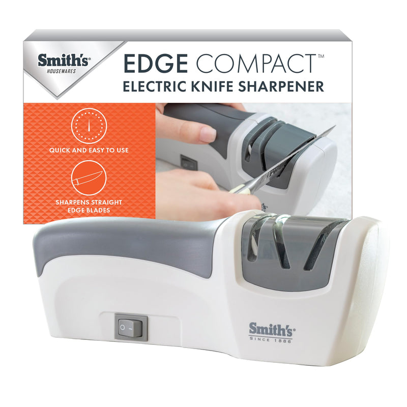 Smith’s 50097 Compact Electric Knife Sharpener | White & Grey | Kitchen Knife 2 Stage Sharpener | Electric & Manual | Blade Guide | Quick Sharpening & Polishing | Straight Edge Blades | Handheld OS