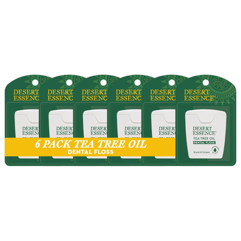 Desert Essence, Tea Tree Dental Floss 50 yd - Gluten Free - Cruelty Free - Naturally Waxed with Bees Wax - No Shred Floss - Tea Tree Oil - Removes Plaque and Build Up, pack of 6 150 Foot (Pack of 6)