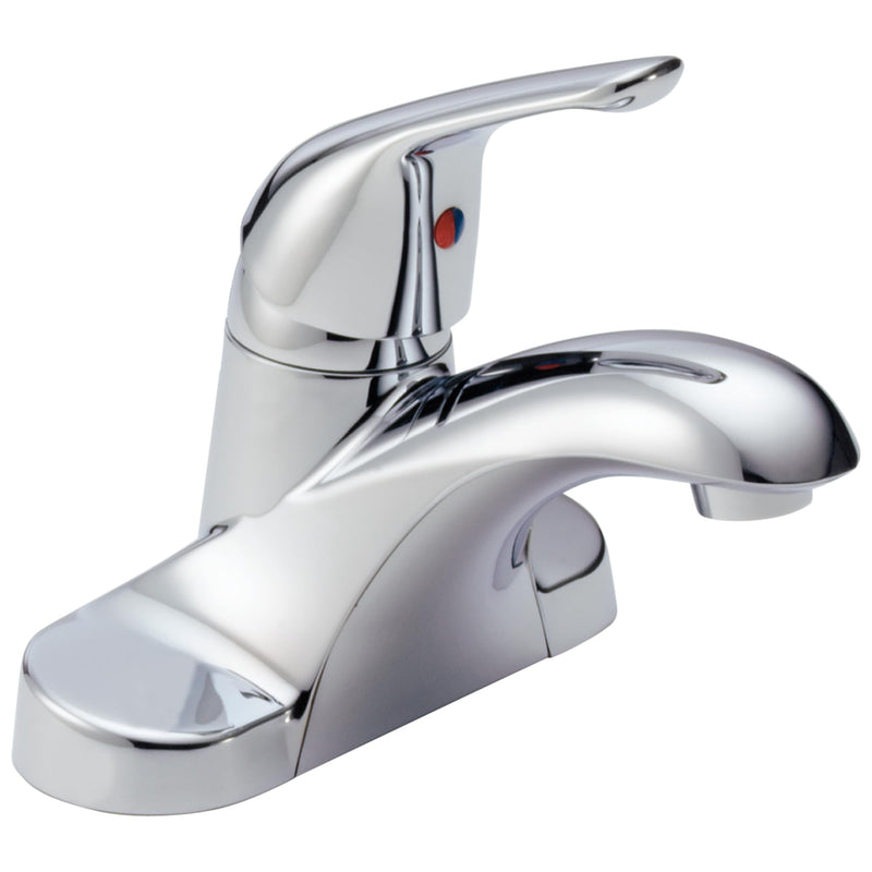 Delta Foundations Centerset Chrome Bathroom Faucet, 4 Inch 3 Hole Bathroom Sink Faucet for Vanity, Metal Push-Pop Drain Assembly, Chrome B501LF 4.25 x 6.13 x 4.25 inches