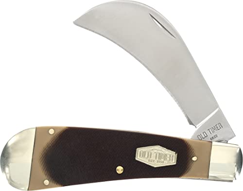 Old Timer 16OT Hawkbill Pruner 7in Traditional Folding Pocket Knife with 3in High Carbon Stainless Steel Pruner Blade, and Ergonomic Sawcut Handle for EDC, Pruning, Gardening, Weeding, and Outdoors